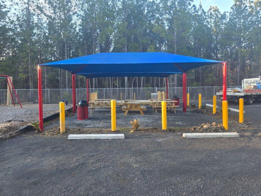 Berkeley County commercial shade structure over picnic tables