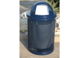 Expanded metal Trash can with Dome lid  -  Installed